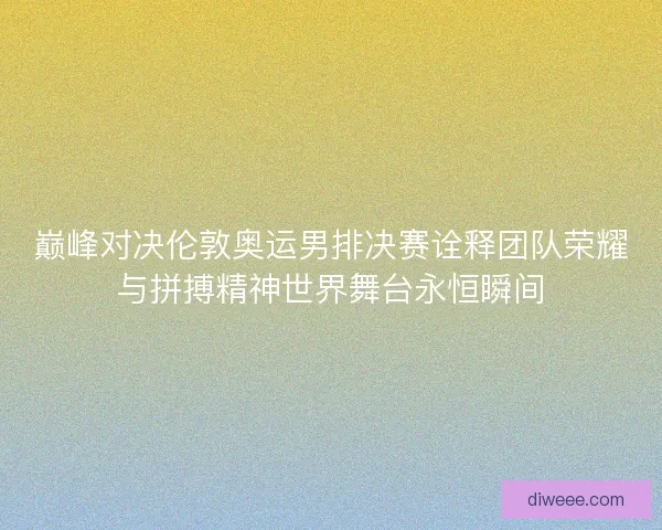 巅峰对决伦敦奥运男排决赛诠释团队荣耀与拼搏精神世界舞台永恒瞬间
